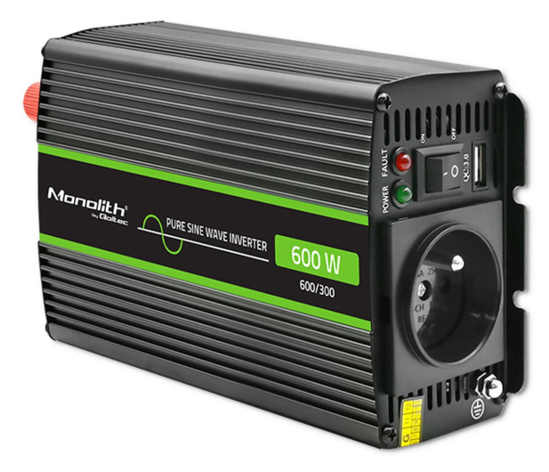 Qoltec Przetwornica napięcia 300W/600W 24V na 230V Czysty Sin - 1144889 - zdjęcie